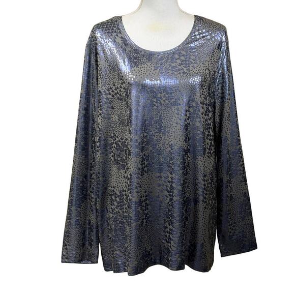 Chico's foil houndstooth top, slate gray, NWT, bold, glam casual, statement - Picture 1 of 7